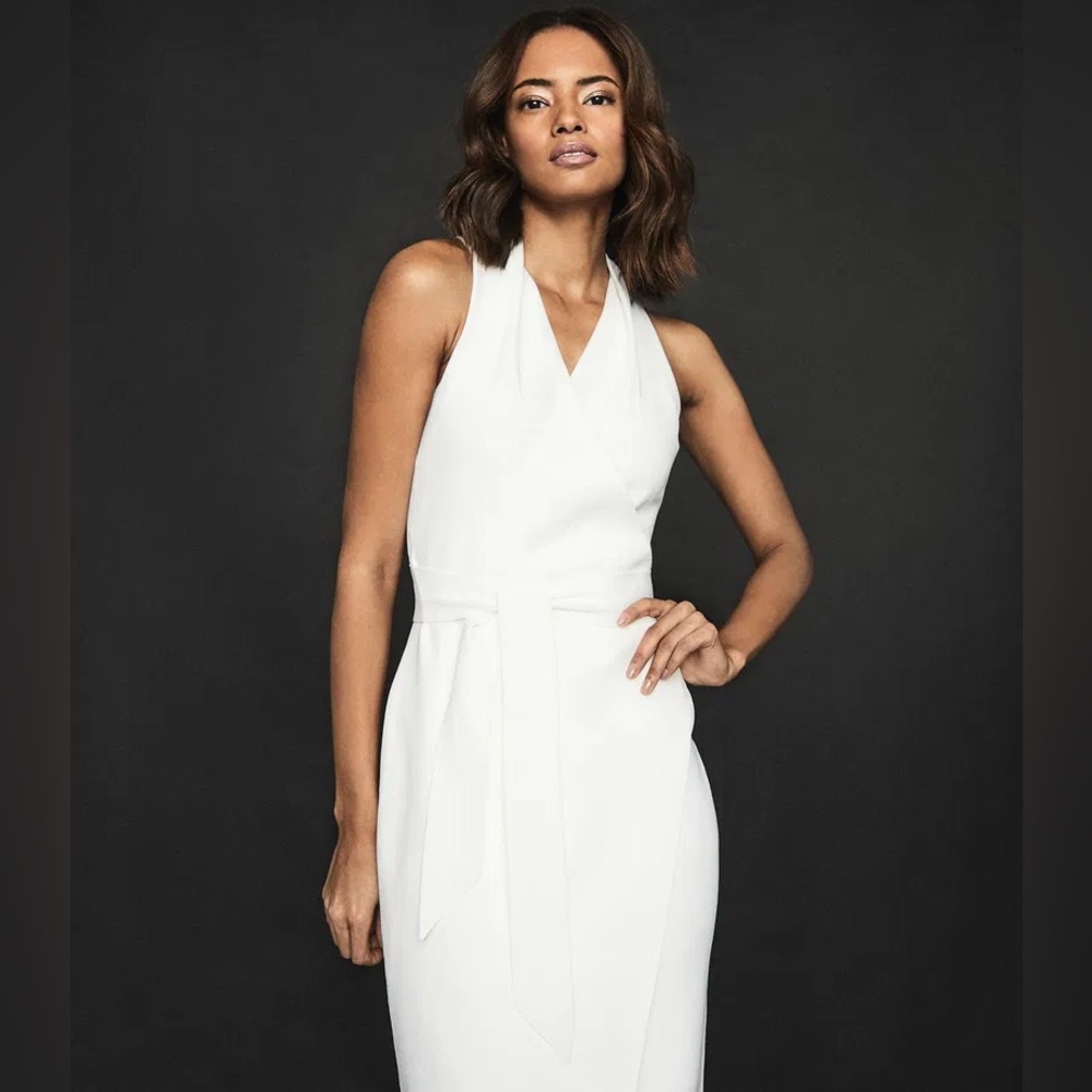 Reiss “Macy” Cream Midi Dress with Waist Tie - Picture 3 of 14
